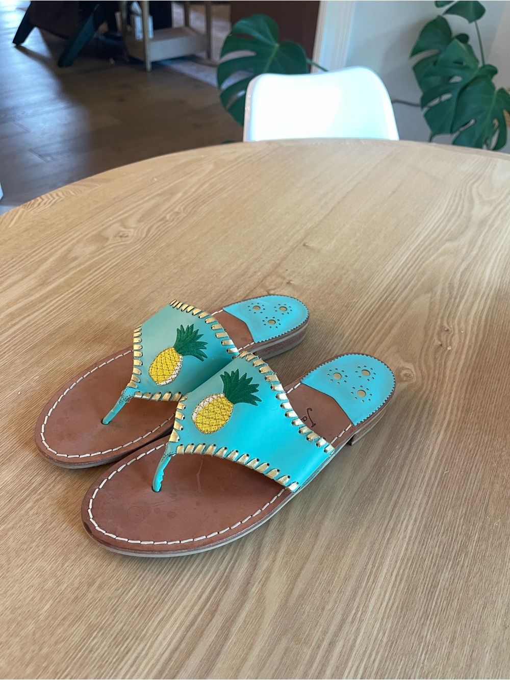 Jack Rogers Turquoise Pineapple Leather Sandals 9